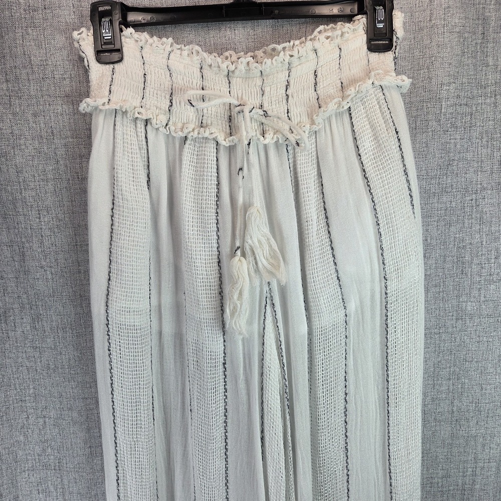 Surf Gypsy Women Pants Flare Med White Blue Stitch Smocked Waist Coastal